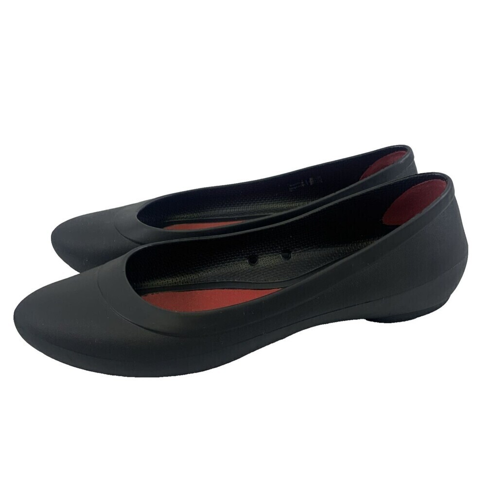Crocs Lina Ballet Flat Black Slip On Comfort Round Toe Red Insole 203404 Women 8